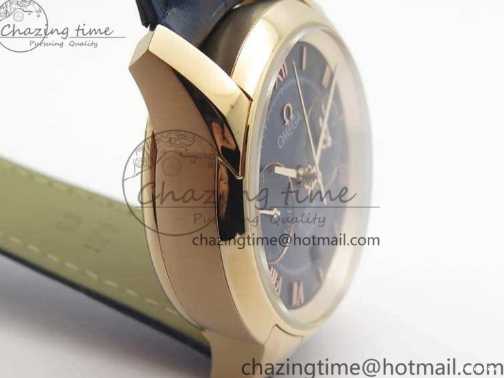 0128 QuickDry De Ville Chronograph RG OMF 1:1 Best Edition Blue Dial On Blue Leather Strap A 8107